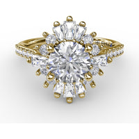 Mixed Shape Diamond Halo Ballerina Style Engagement Ring Setting with Pavé Band by Fana - 0.92 Carat Total Diamond Weight