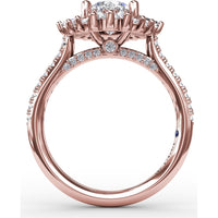 Mixed Shape Diamond Halo Ballerina Style Engagement Ring Setting with Pavé Band by Fana - 0.92 Carat Total Diamond Weight