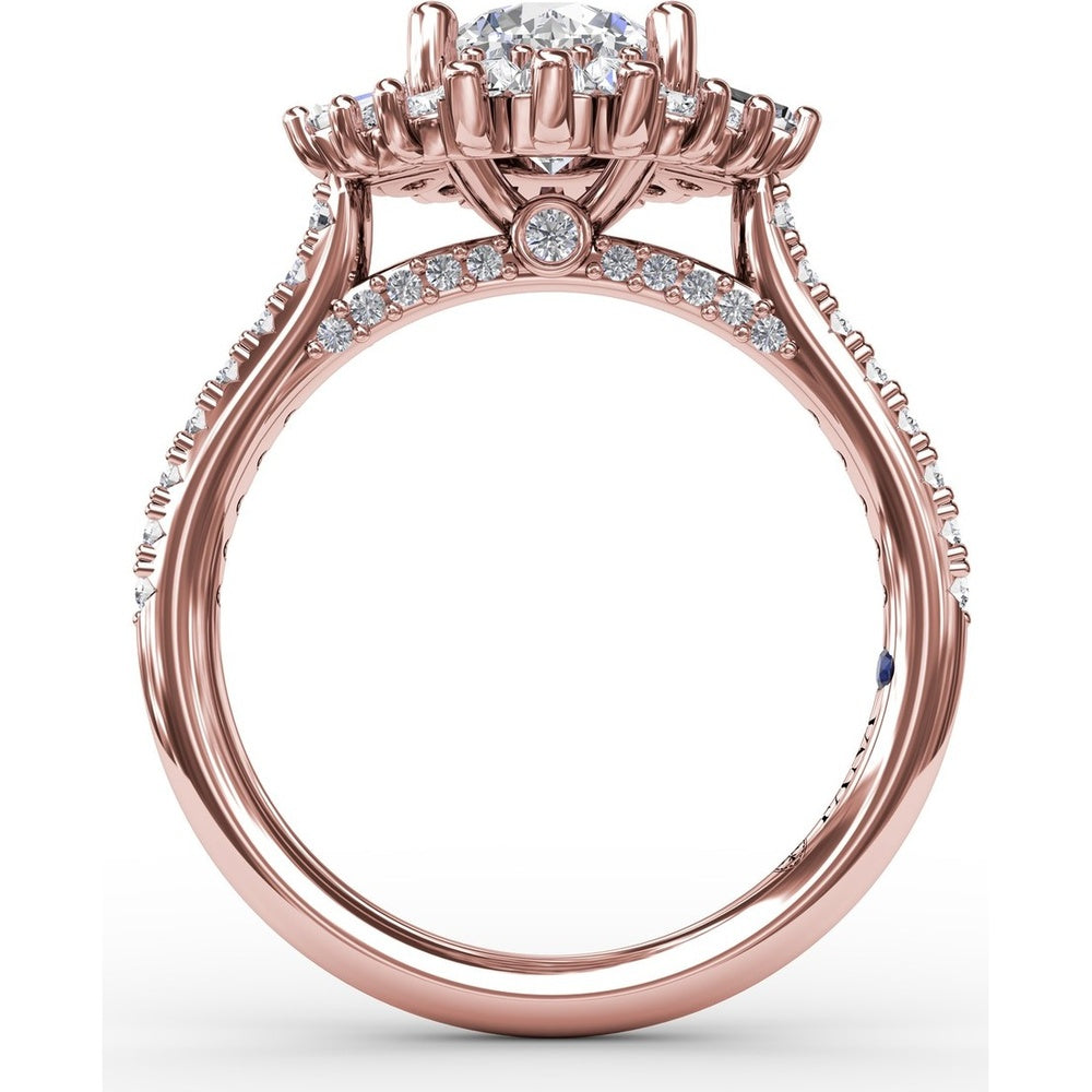 Mixed Shape Diamond Halo Ballerina Style Engagement Ring Setting with Pavé Band by Fana - 0.92 Carat Total Diamond Weight