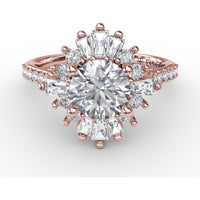 Mixed Shape Diamond Halo Ballerina Style Engagement Ring Setting with Pavé Band by Fana - 0.92 Carat Total Diamond Weight