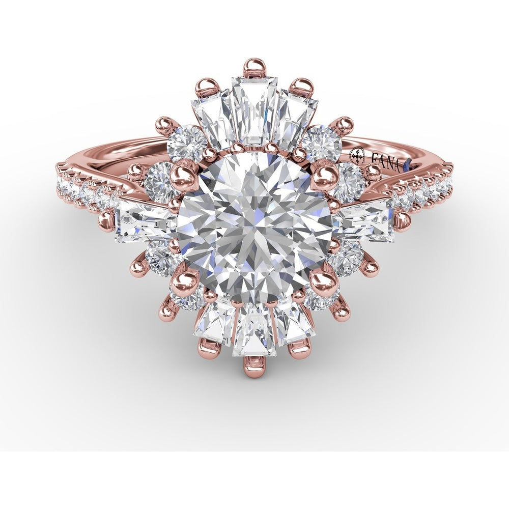 Mixed Shape Diamond Halo Ballerina Style Engagement Ring Setting with Pavé Band by Fana - 0.92 Carat Total Diamond Weight