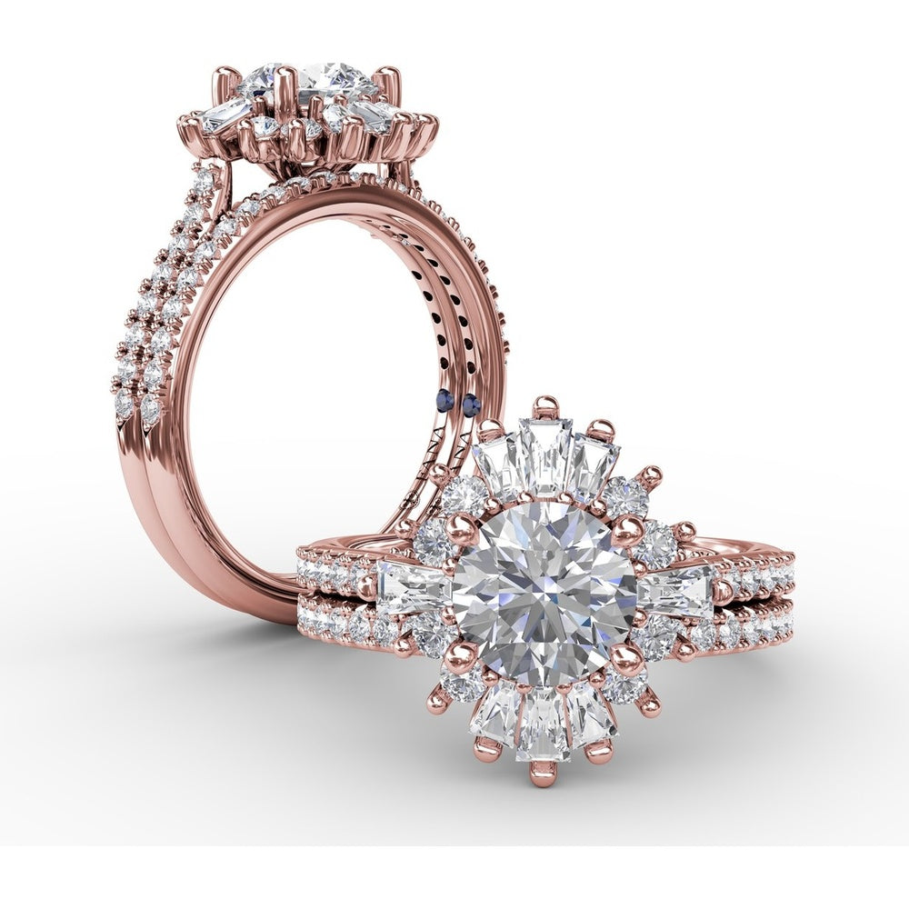 Mixed Shape Diamond Halo Ballerina Style Engagement Ring Setting with Pavé Band by Fana - 0.92 Carat Total Diamond Weight