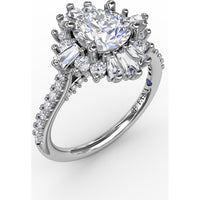 Mixed Shape Diamond Halo Ballerina Style Engagement Ring Setting with Pavé Band by Fana - 0.92 Carat Total Diamond Weight
