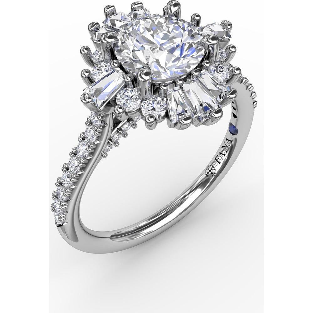 Mixed Shape Diamond Halo Ballerina Style Engagement Ring Setting with Pavé Band by Fana - 0.92 Carat Total Diamond Weight