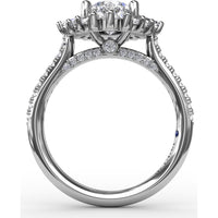 Mixed Shape Diamond Halo Ballerina Style Engagement Ring Setting with Pavé Band by Fana - 0.92 Carat Total Diamond Weight