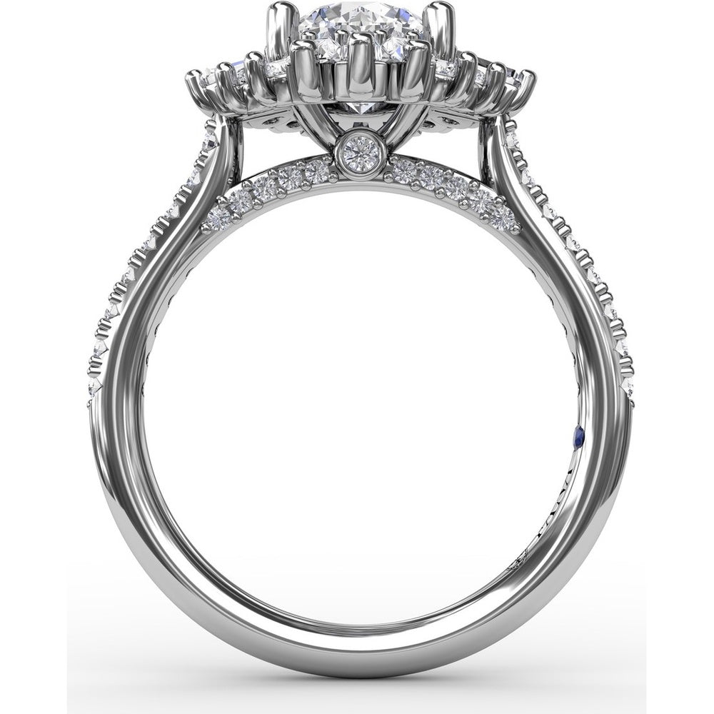 Mixed Shape Diamond Halo Ballerina Style Engagement Ring Setting with Pavé Band by Fana - 0.92 Carat Total Diamond Weight