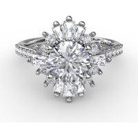Mixed Shape Diamond Halo Ballerina Style Engagement Ring Setting with Pavé Band by Fana - 0.92 Carat Total Diamond Weight