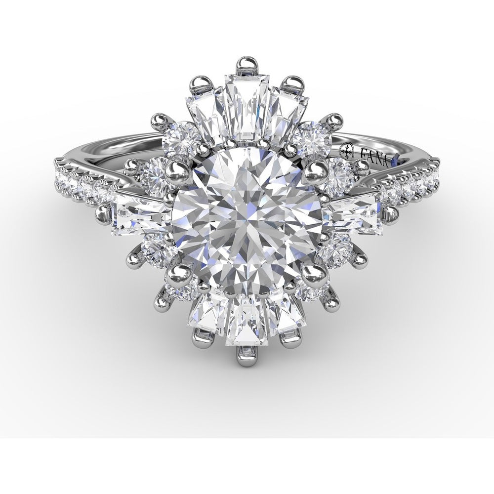 Mixed Shape Diamond Halo Ballerina Style Engagement Ring Setting with Pavé Band by Fana - 0.92 Carat Total Diamond Weight