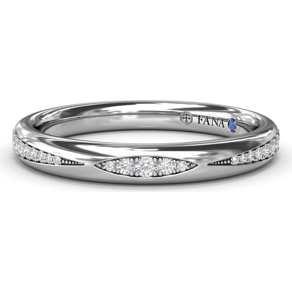 Modern Beaded Diamond Band with Marquise Motif and Pavé Round Diamonds by Fana - 0.18 Carat Total Diamond Weight