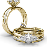 Modern Beaded Diamond Band with Marquise Motif and Pavé Round Diamonds by Fana - 0.18 Carat Total Diamond Weight