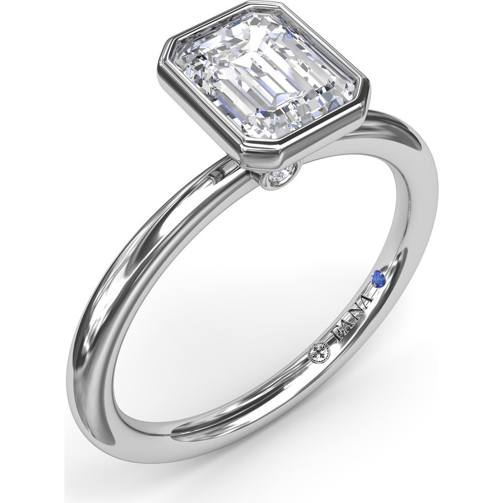 Modern Bezel Set Emerald Cut Diamond Engagement Ring Setting with Peek-a-Boo Diamond by Fana
