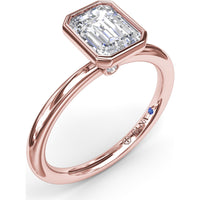 Modern Bezel Set Emerald Cut Diamond Engagement Ring Setting with Peek-a-Boo Diamond by Fana