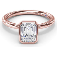 Modern Bezel Set Emerald Cut Diamond Engagement Ring Setting with Peek-a-Boo Diamond by Fana