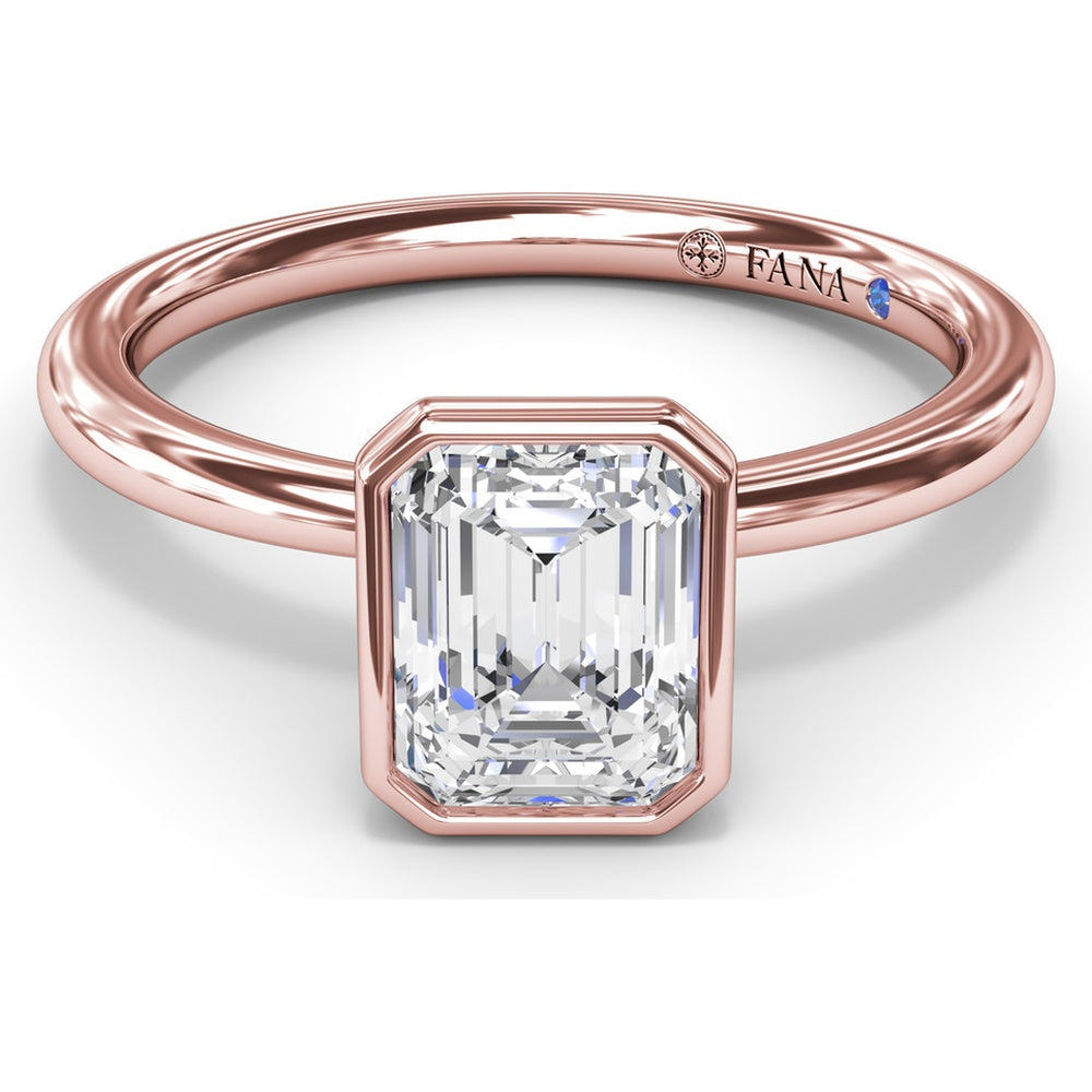 Modern Bezel Set Emerald Cut Diamond Engagement Ring Setting with Peek-a-Boo Diamond by Fana