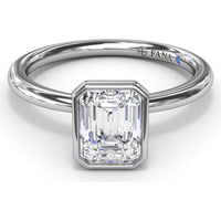 Modern Bezel Set Emerald Cut Diamond Engagement Ring Setting with Peek-a-Boo Diamond by Fana