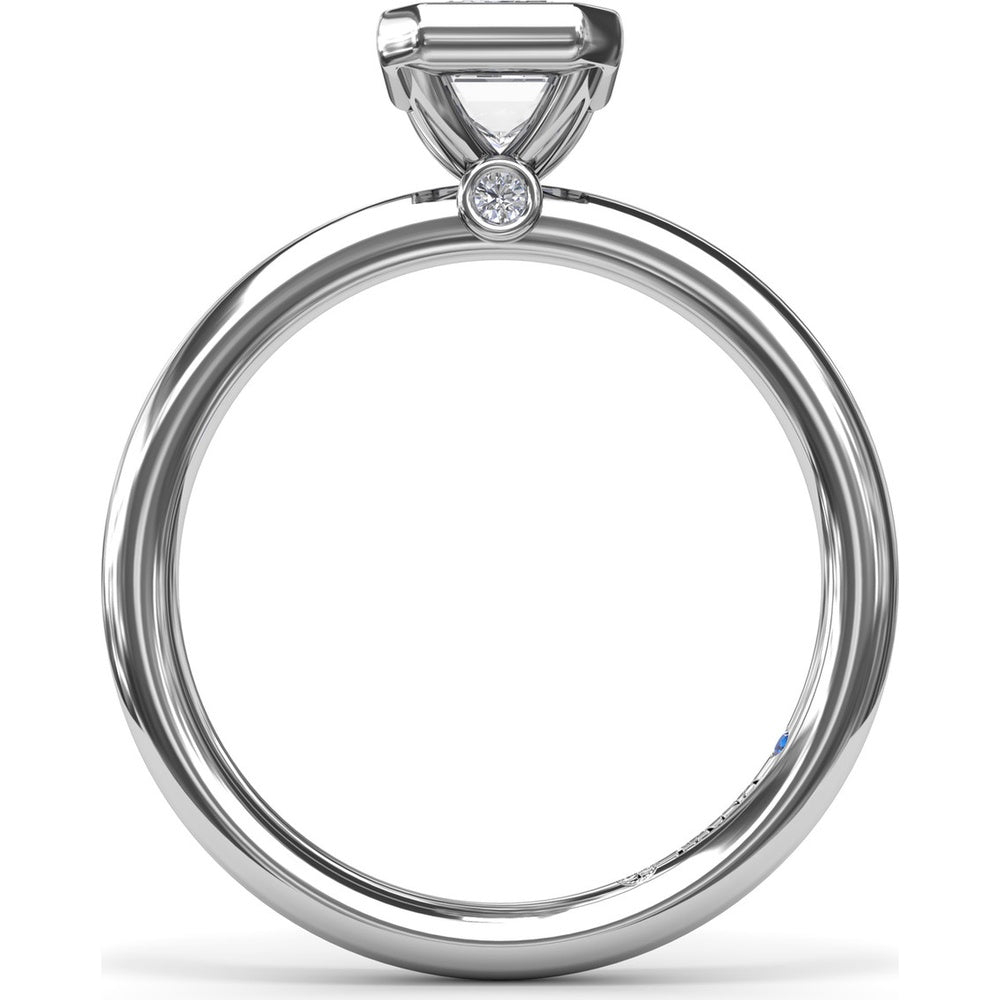 Modern Bezel Set Emerald Cut Diamond Engagement Ring Setting with Peek-a-Boo Diamond by Fana