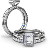 Modern Bezel Set Emerald Cut Diamond Engagement Ring Setting with Peek-a-Boo Diamond by Fana
