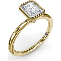 Modern Bezel Set Emerald Cut Diamond Engagement Ring Setting with Peek-a-Boo Diamond by Fana