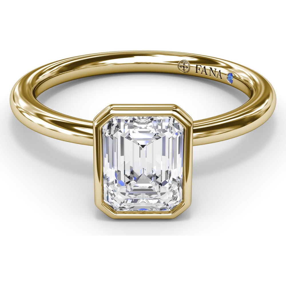 Modern Bezel Set Emerald Cut Diamond Engagement Ring Setting with Peek-a-Boo Diamond by Fana