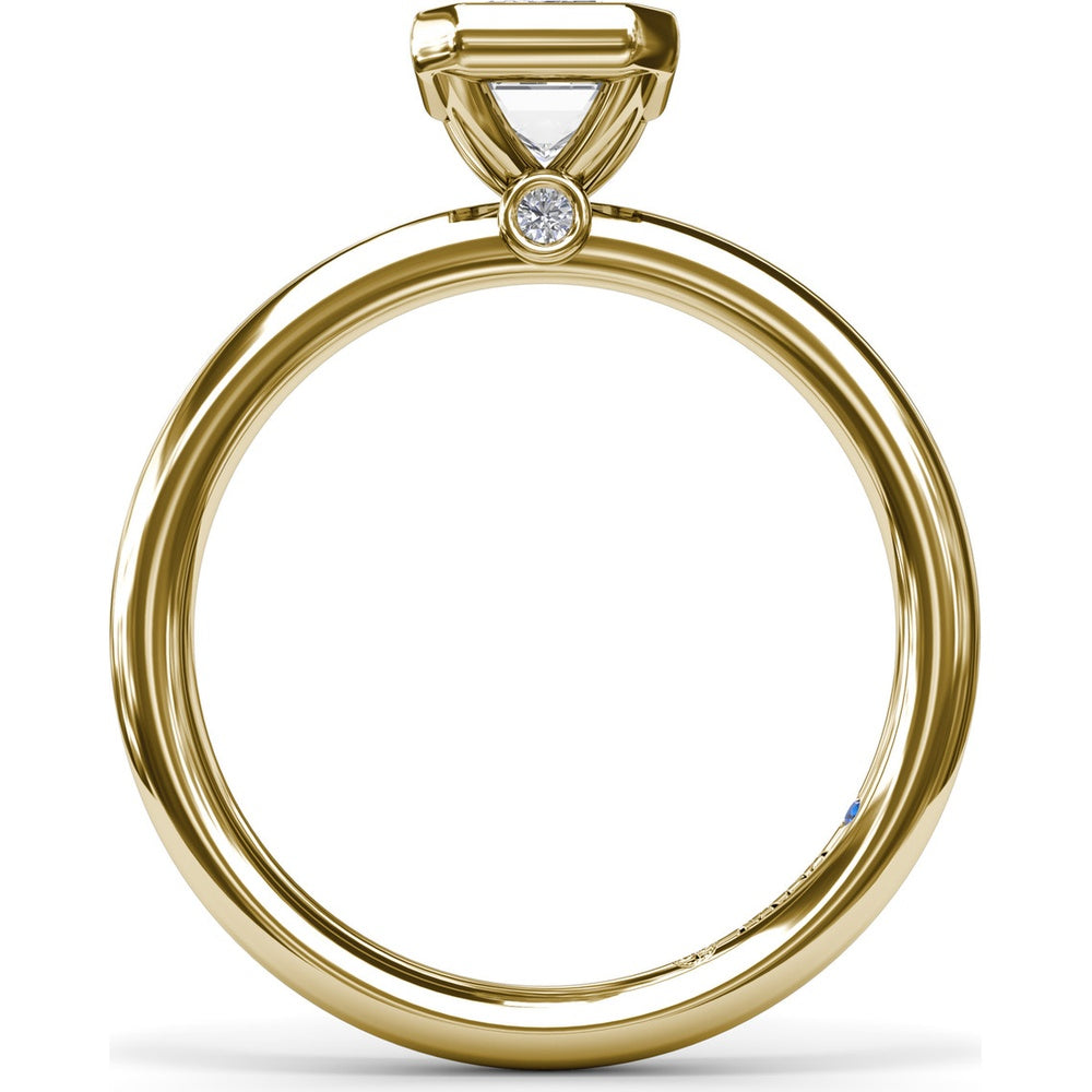Modern Bezel Set Emerald Cut Diamond Engagement Ring Setting with Peek-a-Boo Diamond by Fana
