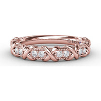 Modern Diamond Band with Crossover Openwork and Milgrain Detailing by Fana - 0.18 Carat Total Diamond Weight