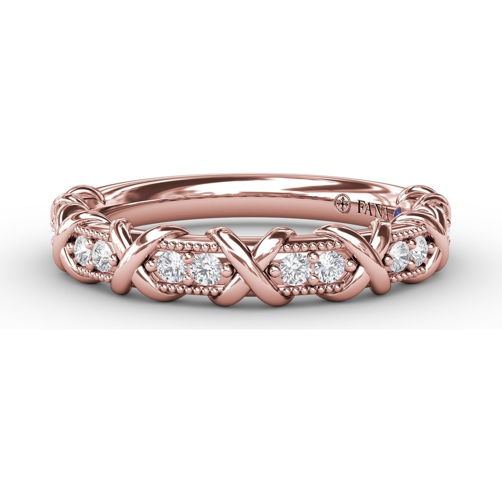 Modern Diamond Band with Crossover Openwork and Milgrain Detailing by Fana - 0.18 Carat Total Diamond Weight