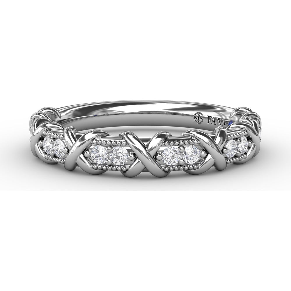 Modern Diamond Band with Crossover Openwork and Milgrain Detailing by Fana - 0.18 Carat Total Diamond Weight