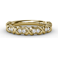 Modern Diamond Band with Crossover Openwork and Milgrain Detailing by Fana - 0.18 Carat Total Diamond Weight
