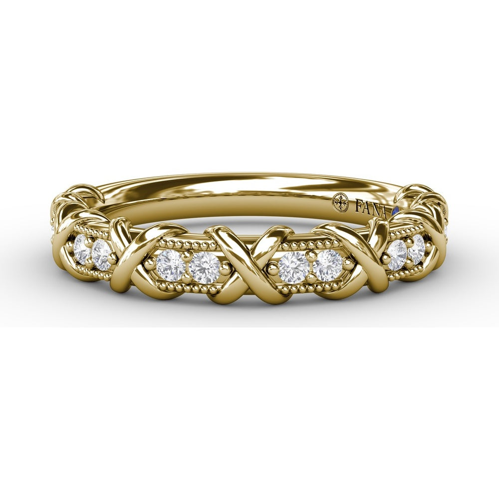 Modern Diamond Band with Crossover Openwork and Milgrain Detailing by Fana - 0.18 Carat Total Diamond Weight