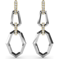Modern Drop Lynq Earrings with Interlocking Hexagonal Links and Pavé Diamond Connector by Fana - 0.51 Carat Total Diamond Weight