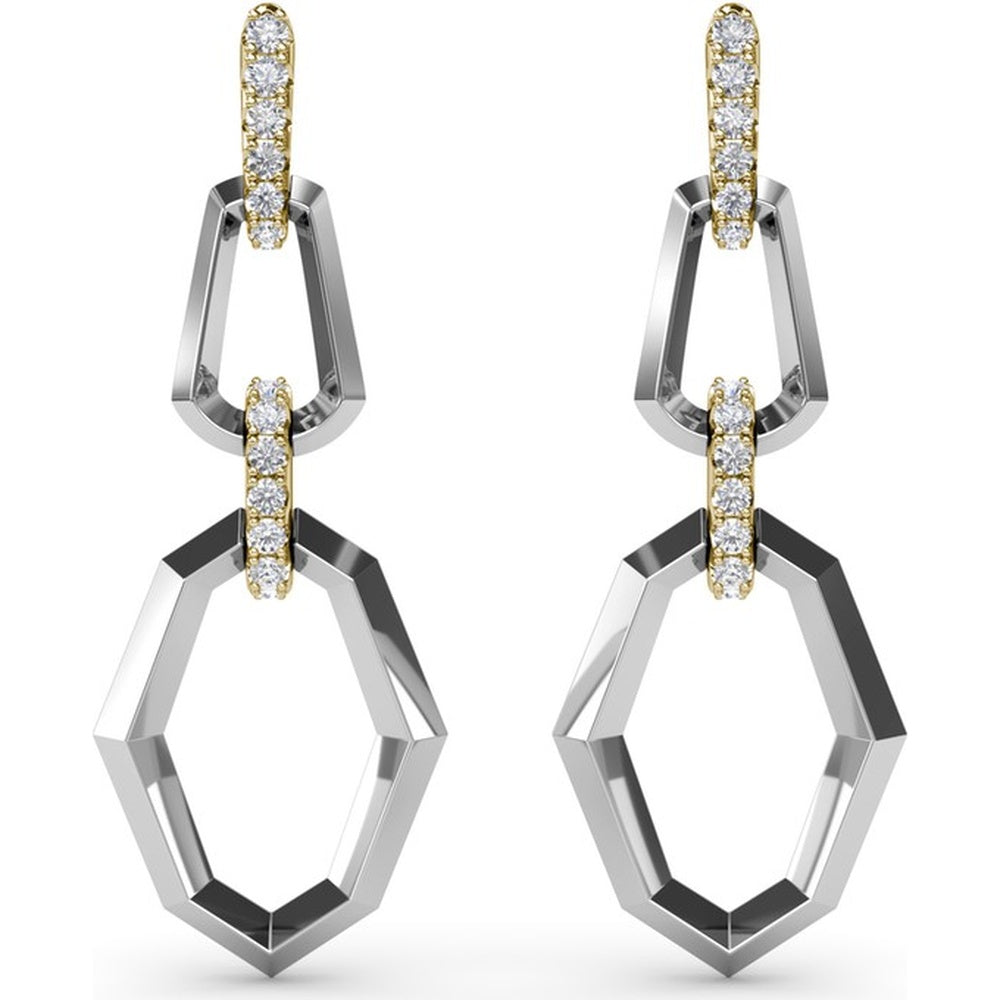 Modern Drop Lynq Earrings with Interlocking Hexagonal Links and Pavé Diamond Connector by Fana - 0.51 Carat Total Diamond Weight