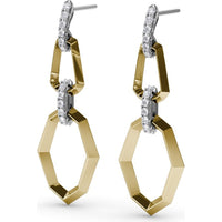 Modern Drop Lynq Earrings with Interlocking Hexagonal Links and Pavé Diamond Connector by Fana - 0.51 Carat Total Diamond Weight