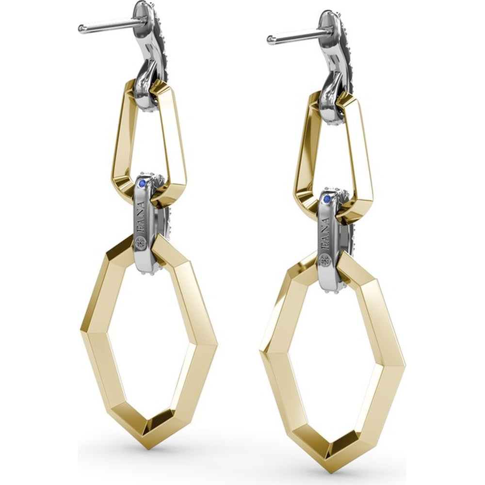 Modern Drop Lynq Earrings with Interlocking Hexagonal Links and Pavé Diamond Connector by Fana - 0.51 Carat Total Diamond Weight