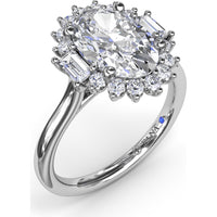 Modern Edge Oval Diamond Engagement Ring Setting with Halo and Baguette Accents by Fana - 0.58 Carat Total Diamond Weight