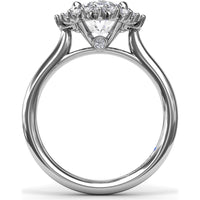 Modern Edge Oval Diamond Engagement Ring Setting with Halo and Baguette Accents by Fana - 0.58 Carat Total Diamond Weight
