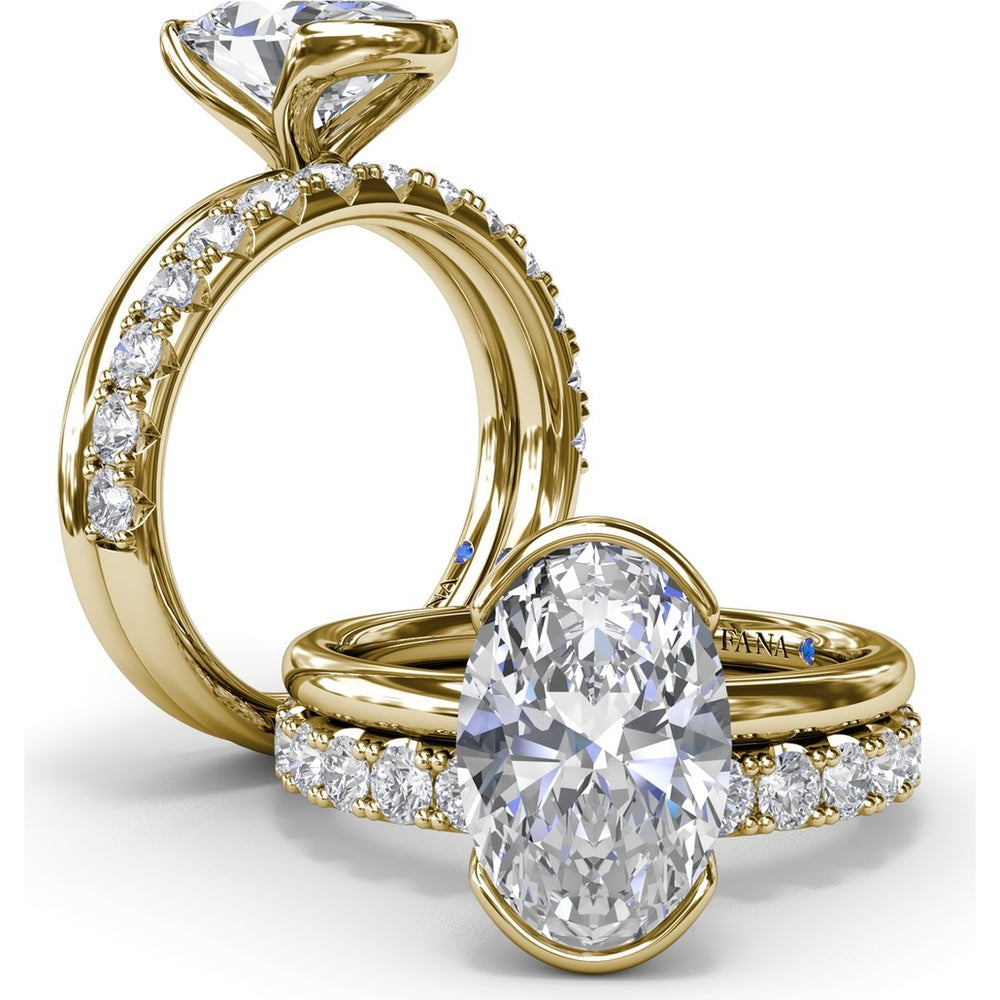 Modern Half Bezel Oval Engagement Ring Setting with Hidden Peek-A-Boo Diamond by Fana - 0.02 Carat Total Diamond Weight