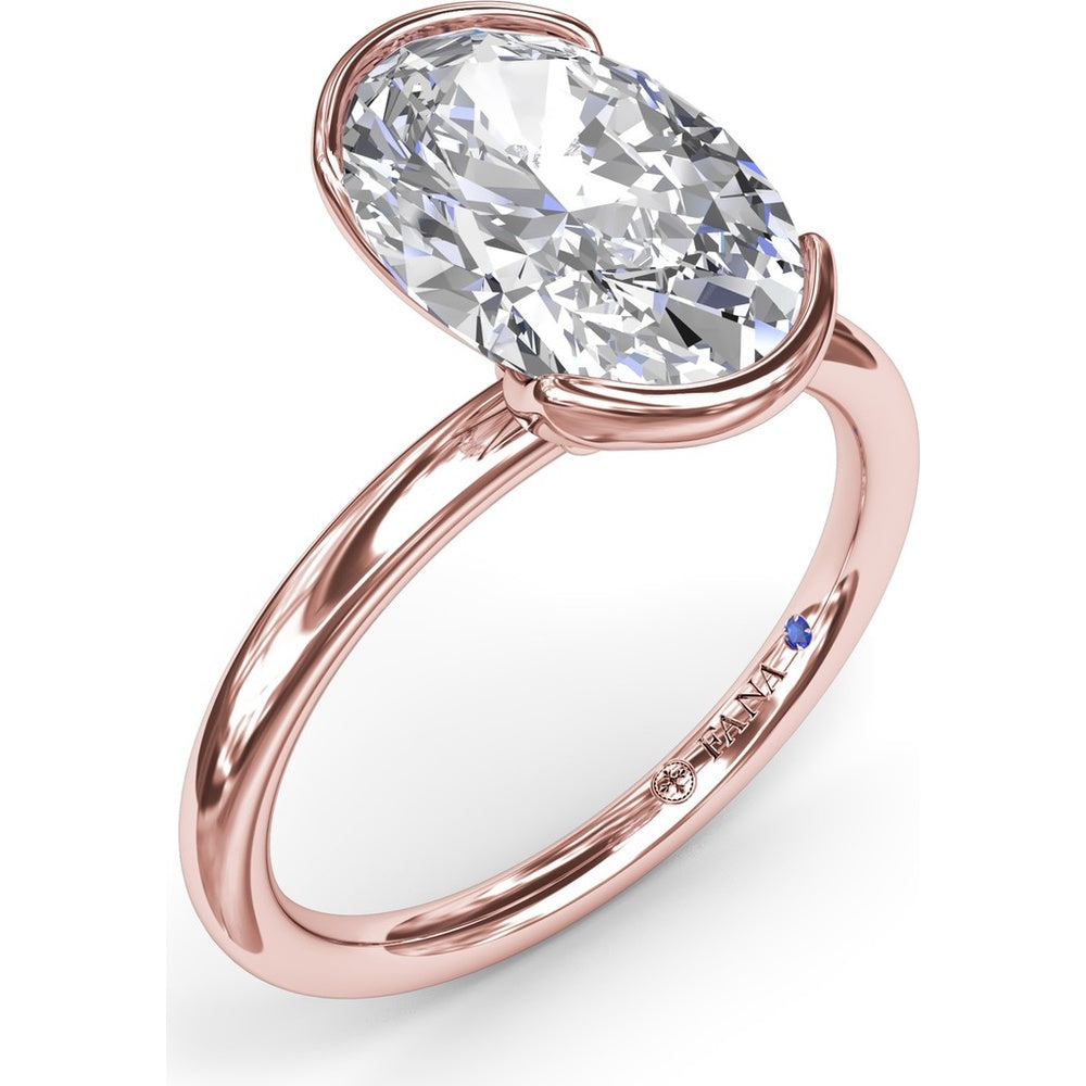 Modern Half Bezel Oval Engagement Ring Setting with Hidden Peek-A-Boo Diamond by Fana - 0.02 Carat Total Diamond Weight