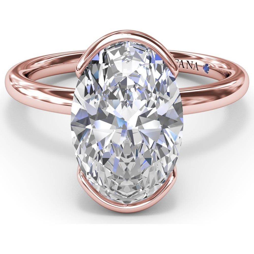 Modern Half Bezel Oval Engagement Ring Setting with Hidden Peek-A-Boo Diamond by Fana - 0.02 Carat Total Diamond Weight