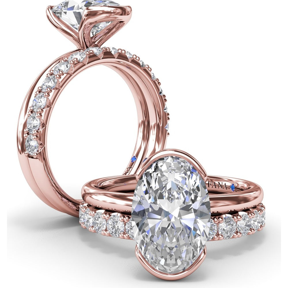 Modern Half Bezel Oval Engagement Ring Setting with Hidden Peek-A-Boo Diamond by Fana - 0.02 Carat Total Diamond Weight