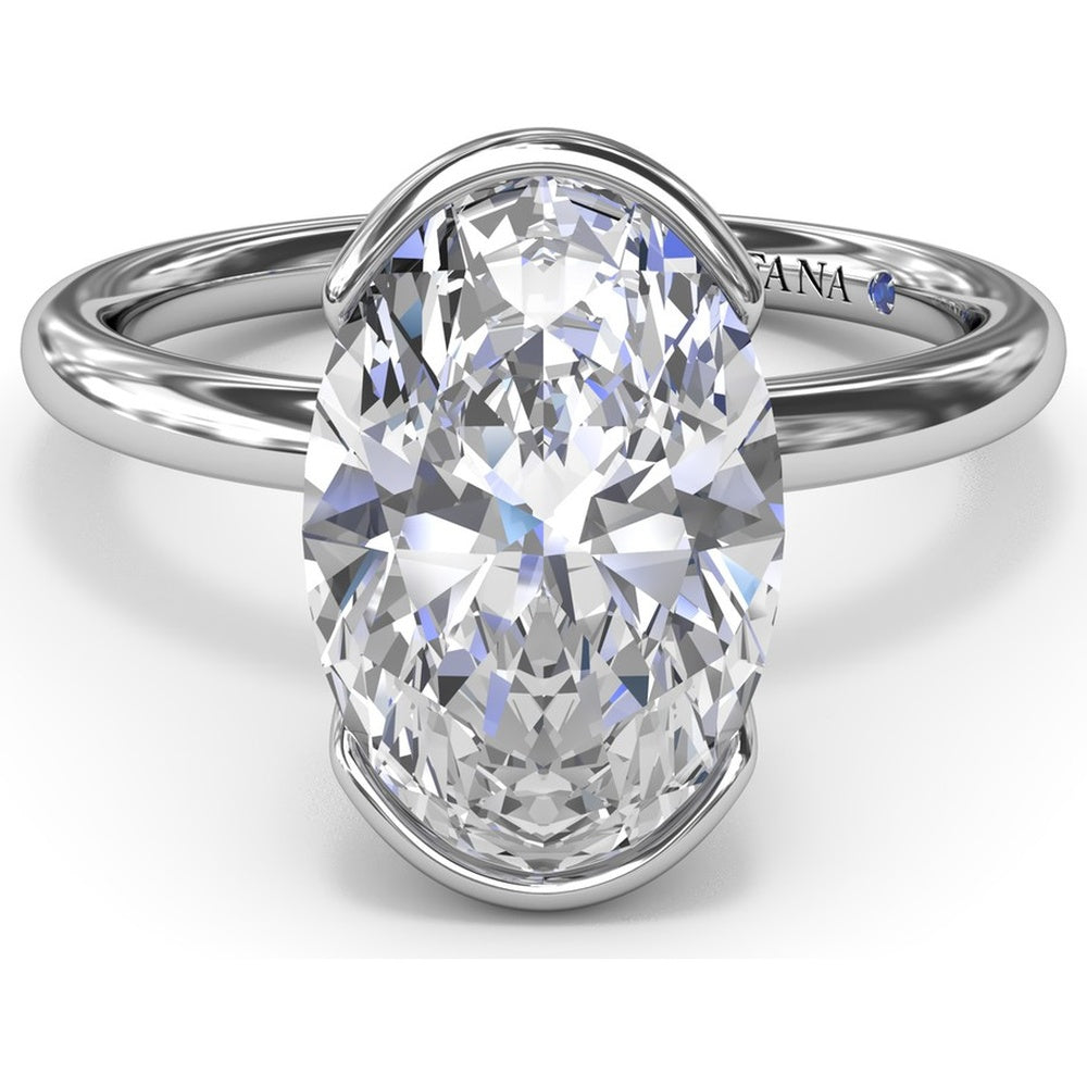 Modern Half Bezel Oval Engagement Ring Setting with Hidden Peek-A-Boo Diamond by Fana - 0.02 Carat Total Diamond Weight
