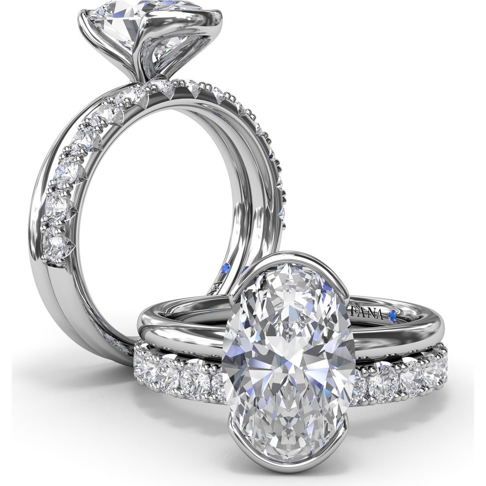 Modern Half Bezel Oval Engagement Ring Setting with Hidden Peek-A-Boo Diamond by Fana - 0.02 Carat Total Diamond Weight