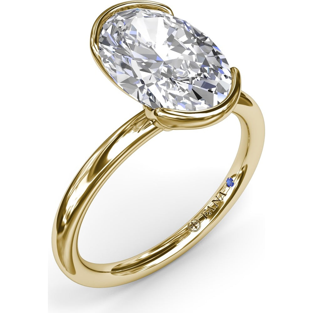 Modern Half Bezel Oval Engagement Ring Setting with Hidden Peek-A-Boo Diamond by Fana - 0.02 Carat Total Diamond Weight