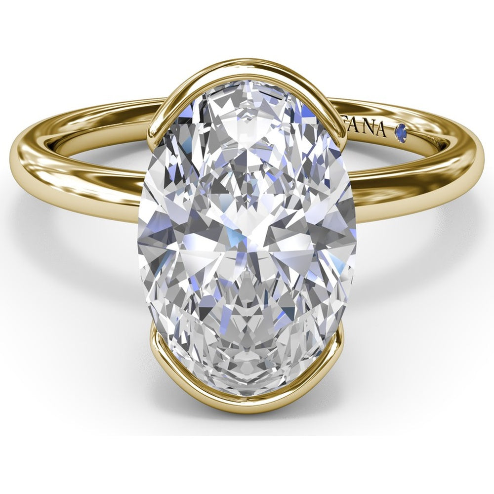 Modern Half Bezel Oval Engagement Ring Setting with Hidden Peek-A-Boo Diamond by Fana - 0.02 Carat Total Diamond Weight