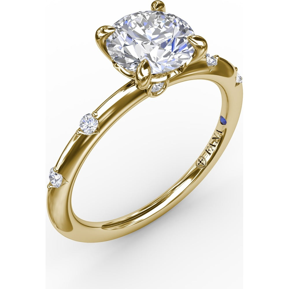 Modern Raindrop Knife-Edge Engagement Ring Setting with V-Shank and Peek-a-Boo Diamonds by Fana - 0.07 Carat Total Diamond Weight