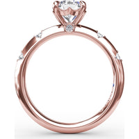 Modern Raindrop Knife-Edge Engagement Ring Setting with V-Shank and Peek-a-Boo Diamonds by Fana - 0.07 Carat Total Diamond Weight