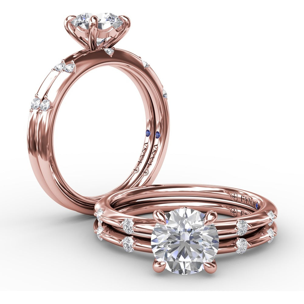 Modern Raindrop Knife-Edge Engagement Ring Setting with V-Shank and Peek-a-Boo Diamonds by Fana - 0.07 Carat Total Diamond Weight