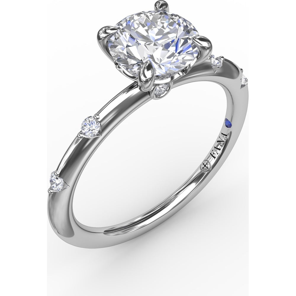 Modern Raindrop Knife-Edge Engagement Ring Setting with V-Shank and Peek-a-Boo Diamonds by Fana - 0.07 Carat Total Diamond Weight