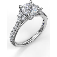 Modern Three-Stone Engagement Ring Setting with Split Shank and Pavé Diamond Band - 0.43 Carat Total Side Diamond Weight by Fana
