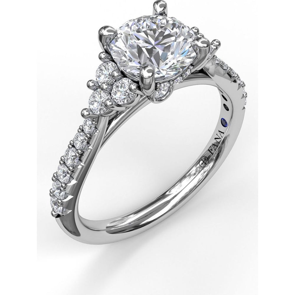 Modern Three-Stone Engagement Ring Setting with Split Shank and Pavé Diamond Band - 0.43 Carat Total Side Diamond Weight by Fana