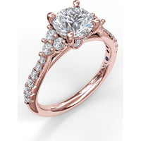 Modern Three-Stone Engagement Ring Setting with Split Shank and Pavé Diamond Band - 0.43 Carat Total Side Diamond Weight by Fana